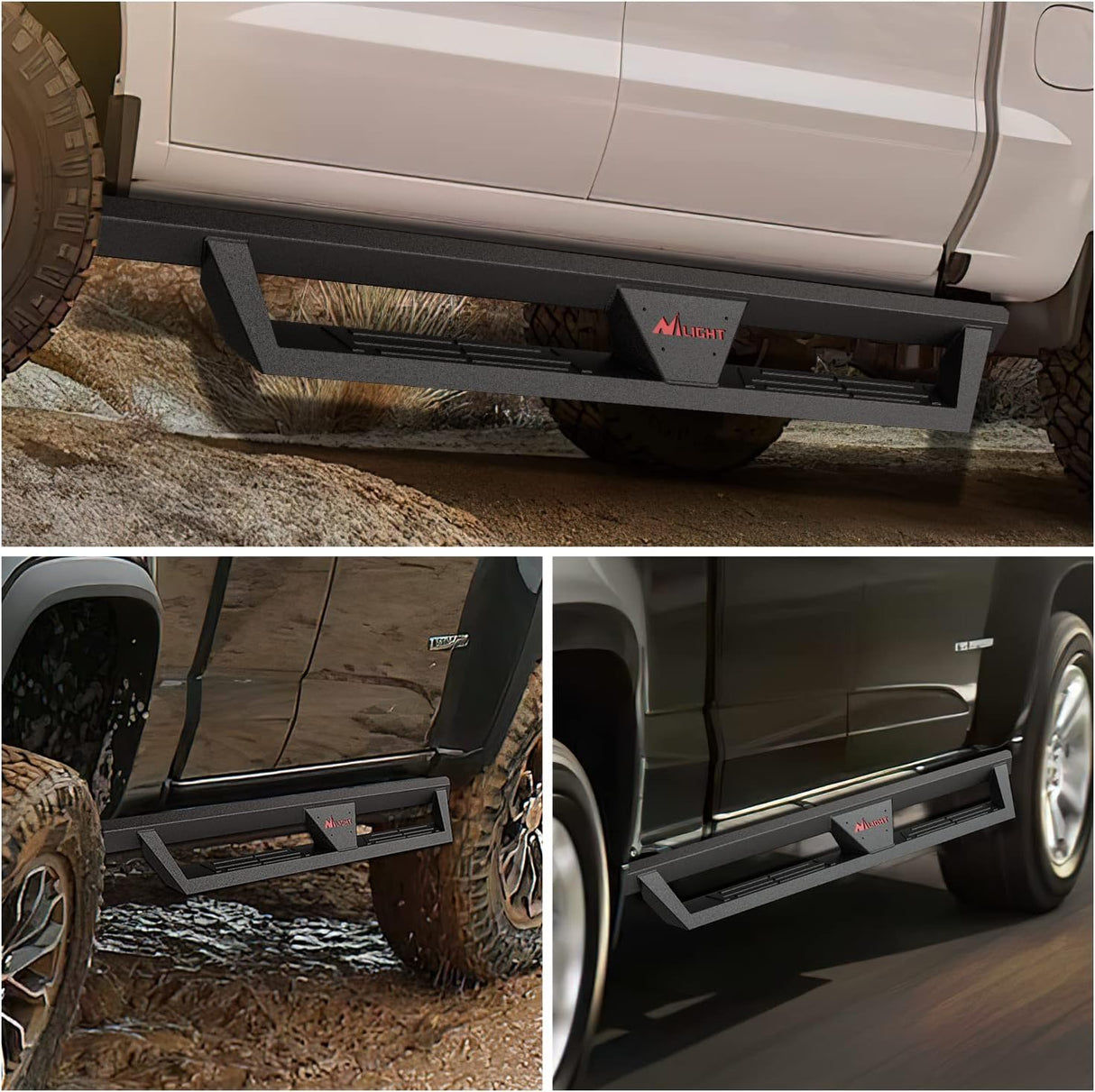 2015-2023 Chevy Colorado/GMC Canyon Crew Cab Running Boards Dual-Stage Textured Black Powder Coated Slip-Proof Side Step Nerf Bars Running Boards Nilight