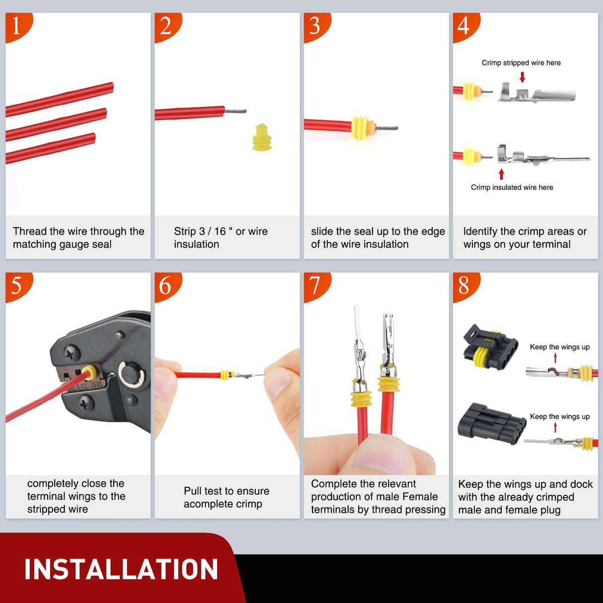 180PCS 4 Pin Electrical Connector ‎Plug Male Female Terminal Wire Connector Nilight