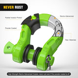 3/4 inch Mega D-Ring Shackle With 7/8 inch Screw Pin 68000LBS Green (Pair) Nilight