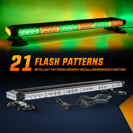 29.5 Inch Roof Top Amber Mix Green Strobe Lights 56LED Hazard Emergency Warning Light Bar Magnetic Mount Nilight