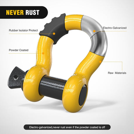 3/4 inch D-Ring Shackle Yellow (Pair) Nilight