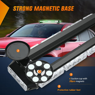 29.5 Inch Roof Top Green White Strobe Lights 56LED Hazard Emergency Warning Light Bar Magnetic Mount Nilight