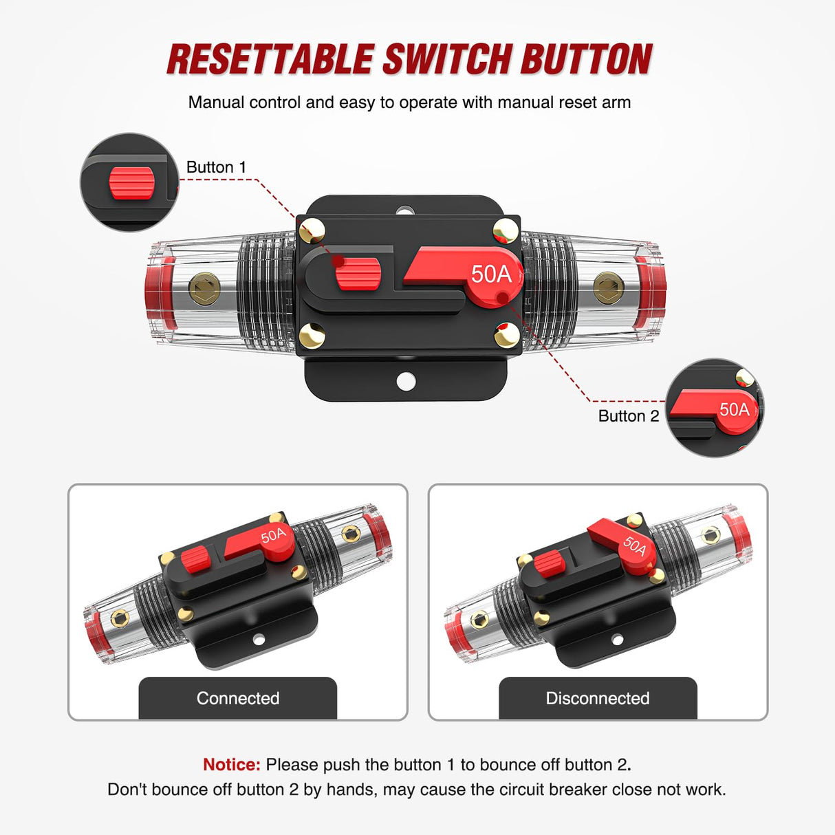 50A Circuit Breaker Reset Fuse Holder Nilight