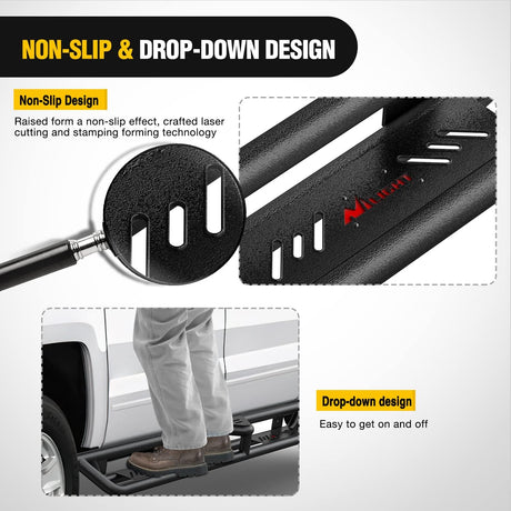 2007-2018 Chevy Silverado/GMC Sierra 1500 | 2007-2019 Chevy Silverado/GMC Sierra 2500HD 3500HD Extended Running Boards Dual-Stage Textured Powder Coated Side Step Nerf Bars Running Boards Nilight