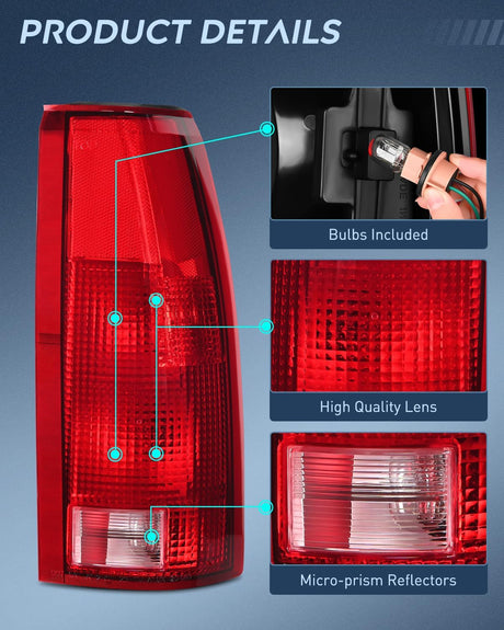 1998-1999 Chevy GMC C/K1500 2500 3500 1992-1999 Yukon Suburban Blazer 1995-2000 Tahoe 1999-2000 Cadillac Taillight Assembly Rear Lamp Replacement w/Bulbs and Harness Passenger Side Nilight