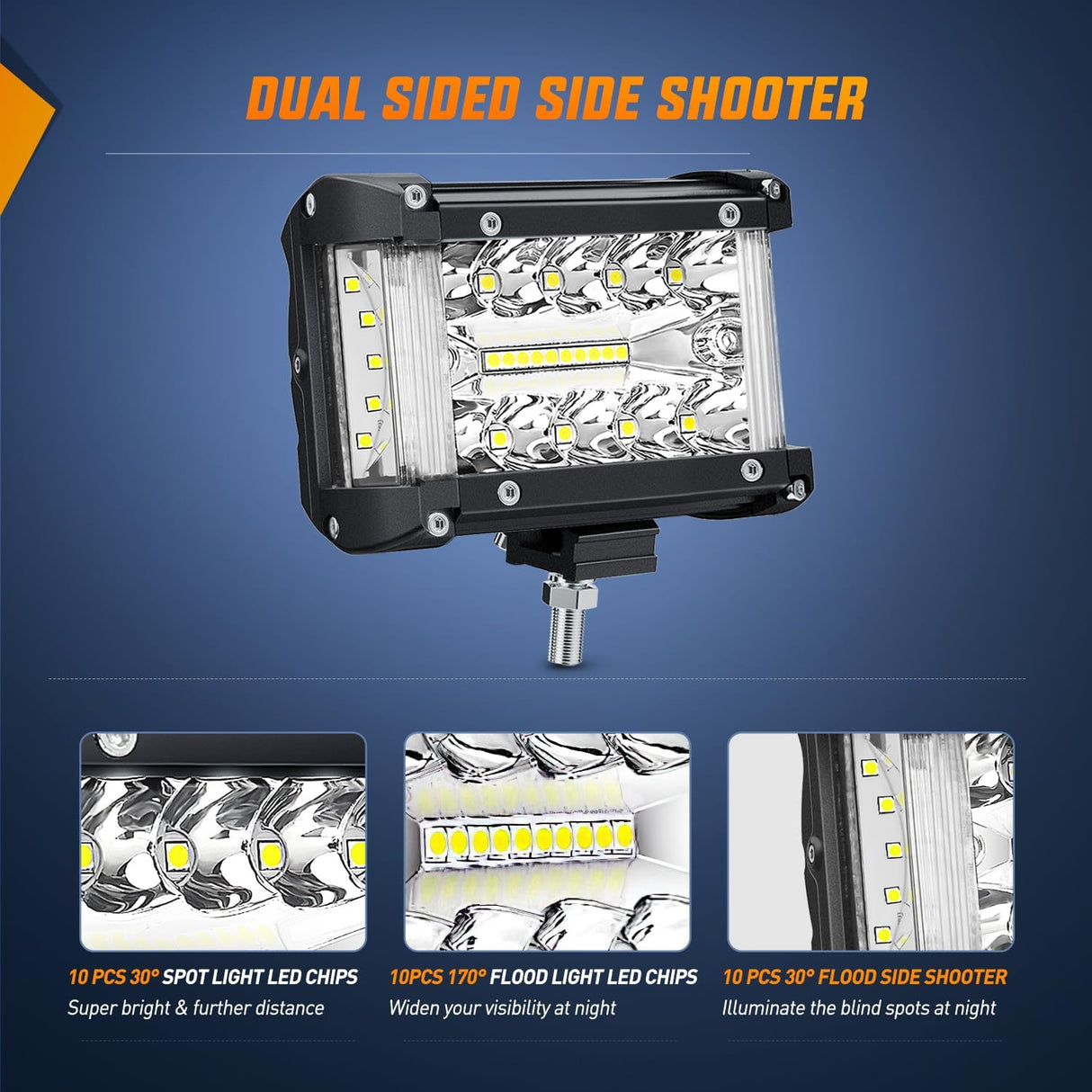 4.3 Inch 132W Side Shooter Triple Row Spot Flood LED Light Bars (Pair) Nilight