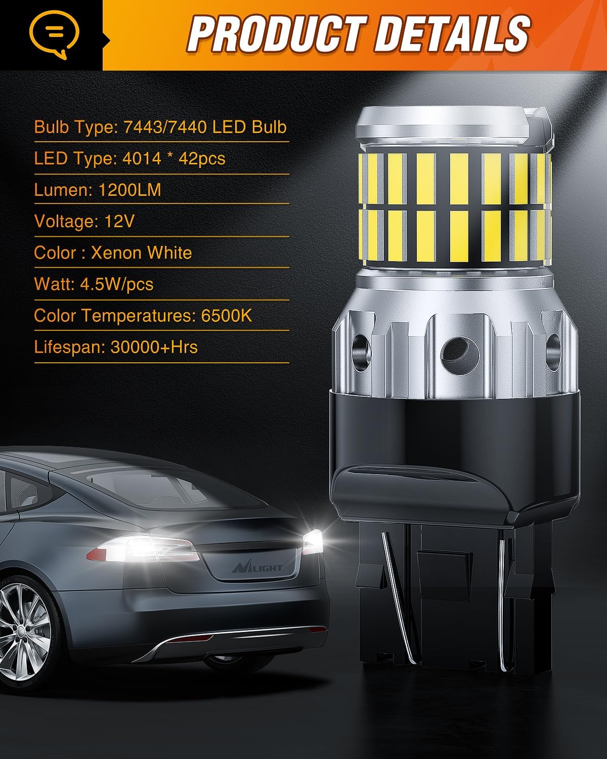 7440 7441 7443 T20 992 W21W 6500k Xenon White LED Bulbs (Pairs) Nilight