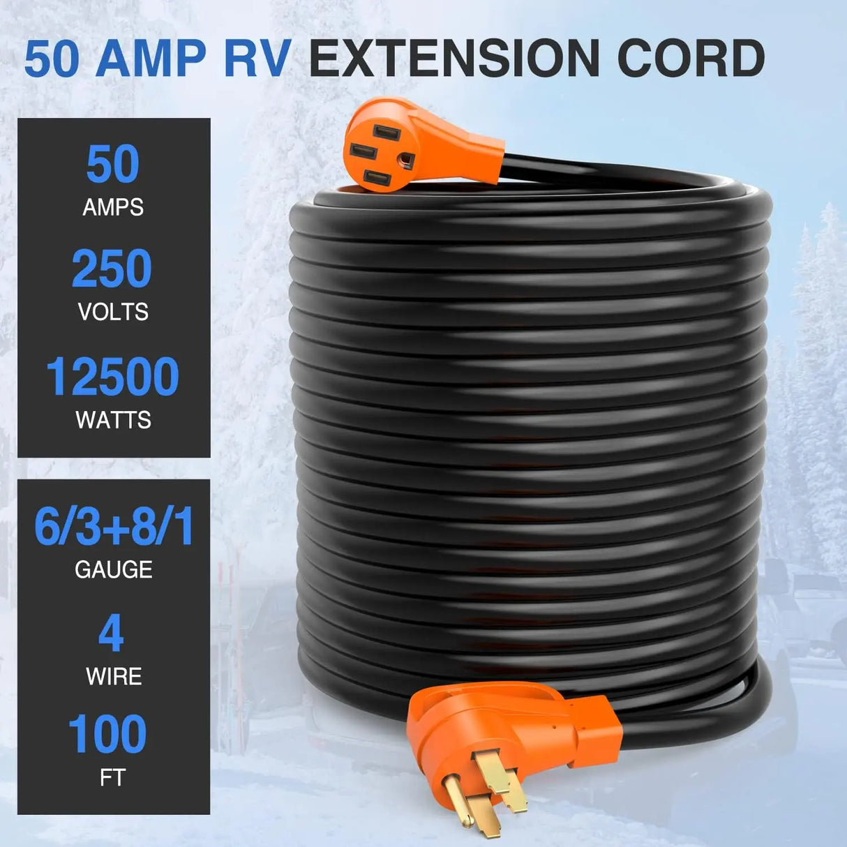 50Amp 100FT RV EV Extension Cord Drag Tool - Nilight