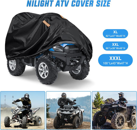 ATV Cover Waterproof 420D Heavy Duty Ripstop Material Black Protects 4 Wheeler from Snow Rain All Season All Weather UV Protection Fits up to 100 Inch Nilight