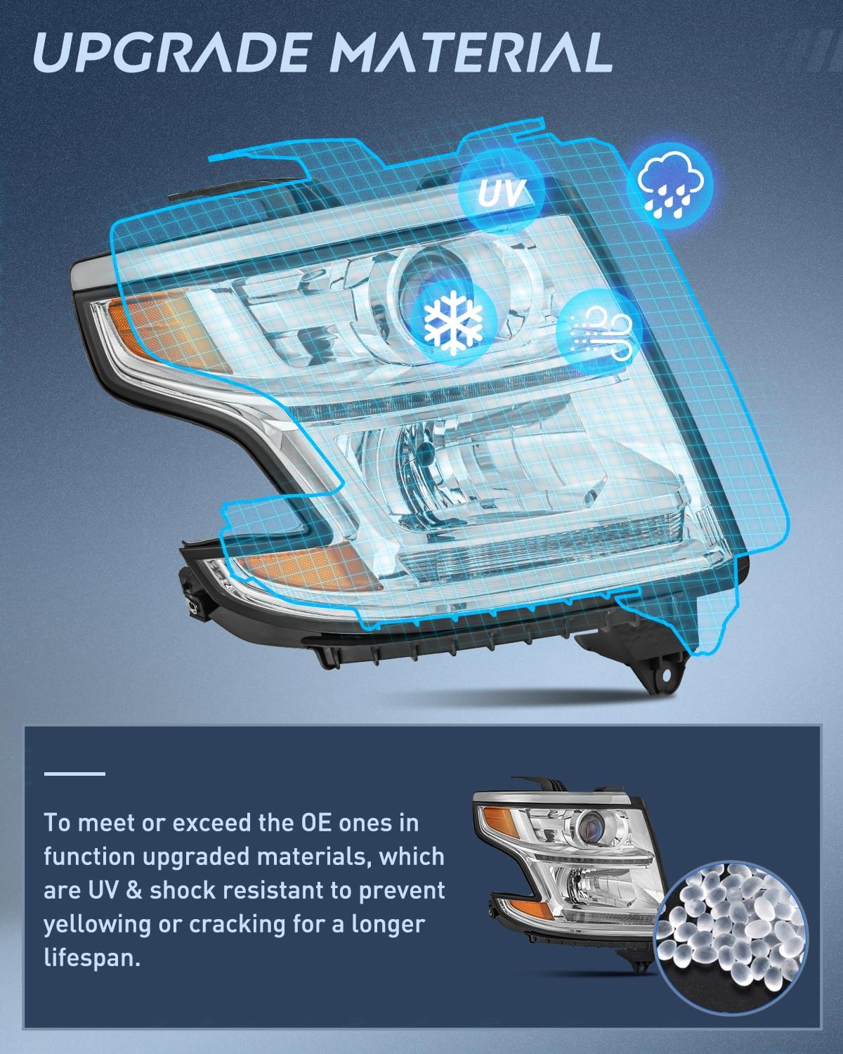 2015-2020 Chevy Tahoe Suburban Headlight Assembly Chrome Housing Amber Reflector Clear Lens Nilight