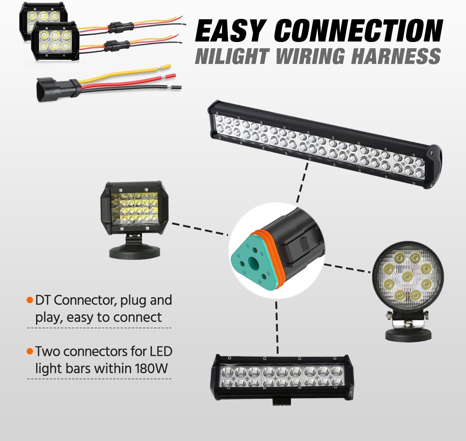 3 Pin DT Connectors 16AWG 6 Kits Male and Female Electrical Connector Waterproof Plug and Play w/Heat Shrink Butt Terminals nilight