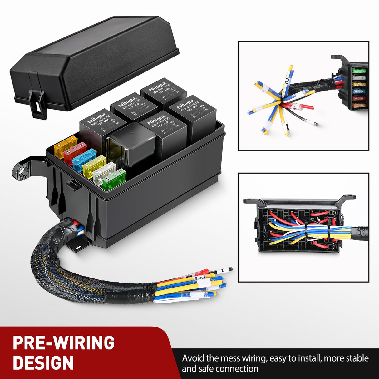 4Pin 5Pin Bosch Style 12V 6 Slots 40Amp Relay Fuse Box Nilight