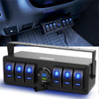 6Gang Aluminum 5Pin SPST Blue Rocker Switch Panel w/ PD Type C and USB Charger Voltmeter Nilight