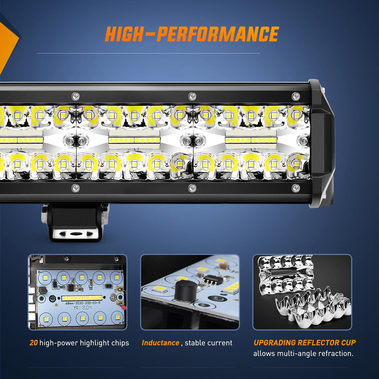 20 Inch 420W 42000LM Triple Row Spot Flood LED Light Bar W/ Front License Plate Frame Bracket | 16AWG Wire 5Pin Switch Nilight