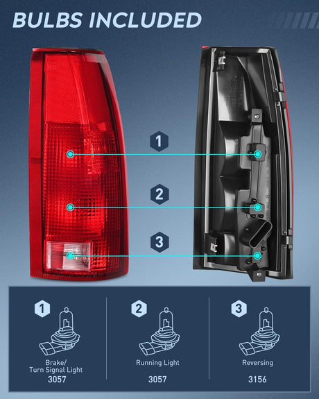 1998-1999 Chevy GMC C/K1500 2500 3500 1992-1999 Yukon Suburban Blazer 1995-2000 Tahoe 1999-2000 Cadillac Taillight Assembly Rear Lamp Replacement w/Bulbs and Harness Passenger Side Nilight