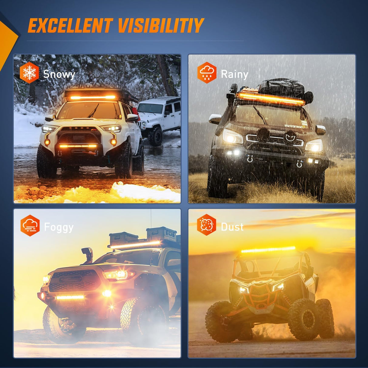 51 Inch 250W 15500LM Amber Slim Spot Flood Led Light Bar | 2 Style Mounts Nilight