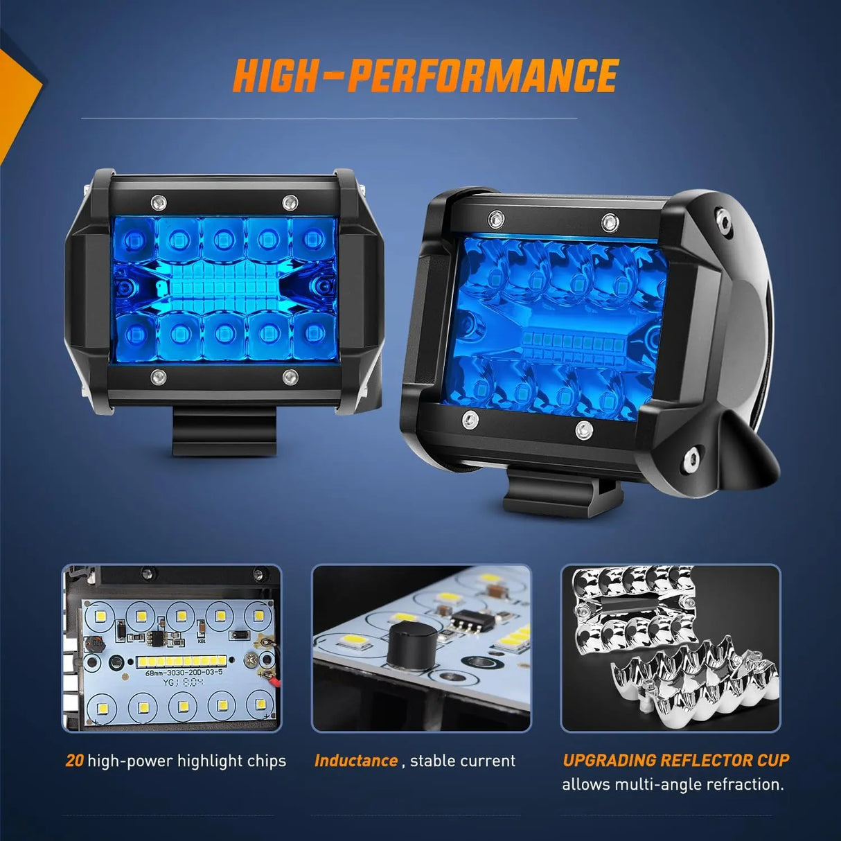 LED Light Bar 4" 60W 366LM Triple Row Spot Blue Led Pods (Pair)