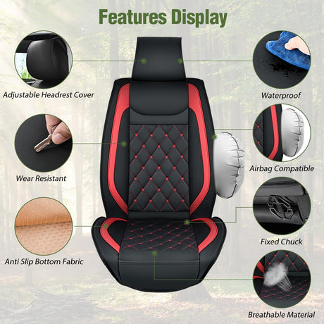 Kia Civic Corolla Hyundai Honda Camry CRV RAV4 Fusion Front Seat Covers Black-Red Nilight