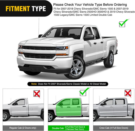 2007-2018 Chevy Silverado/GMC Sierra 1500 Double Extended Cab 2007-2019 Chevy Silverado/GMC Sierra 2500HD 3500HD 6 Inch Stainless Steel Side Step Nerf Bars Running Boards Nilight