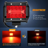 LED Light Bar 4" 60W 171LM Triple Row Spot Flood Red Led Pods (Pair)