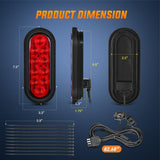 6 Inch Oval Red LED Trailer Tail Lights W/ Flush Mount Grommets Wire Harness (Pair) Nilight