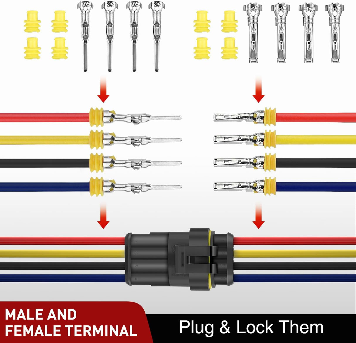 180PCS 4 Pin Electrical Connector ‎Plug Male Female Terminal Wire Connector Nilight