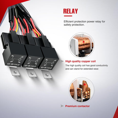 16AWG Wire Harness 6 Leads W/ 3 Gang Rocker Switch | 9 Fuses | 12 Spade Connectors Nilight