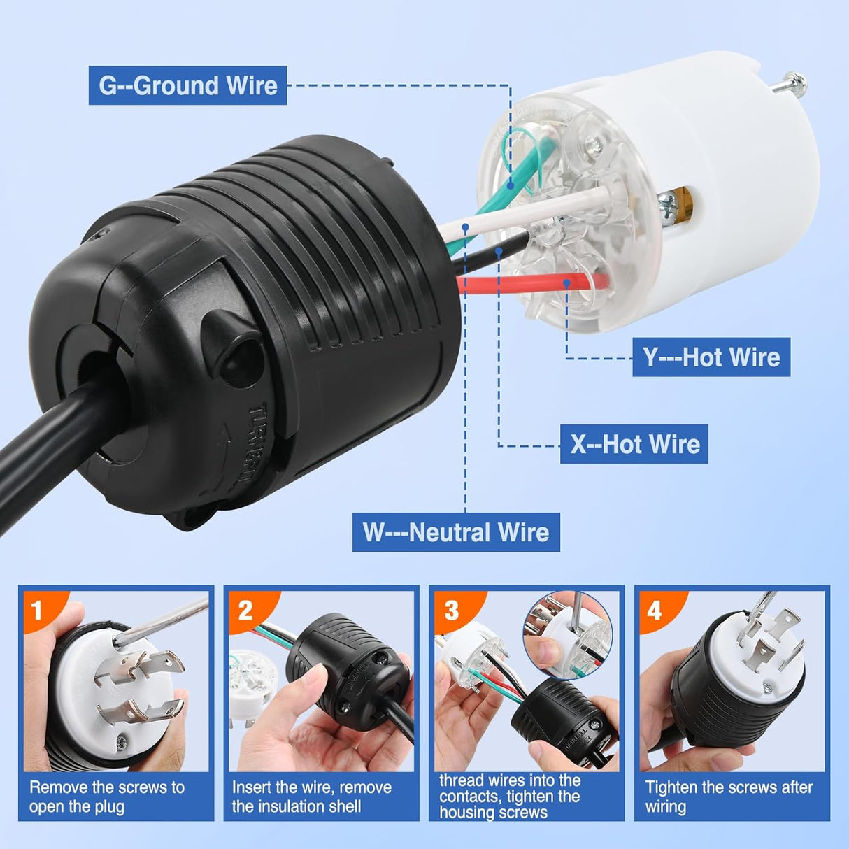 30Amp L14-30P Male Plug L14-30R Female Connector Nilight