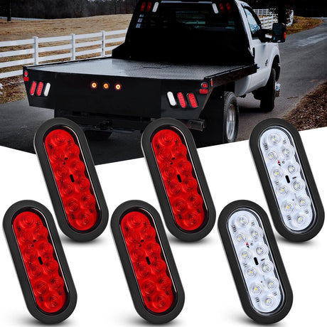 6 Inch Oval Red White 10LED Trailer Tail Lights (6 Pcs) Nilight