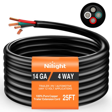 25Ft 4Pin Trailer Extension Cable Nilight