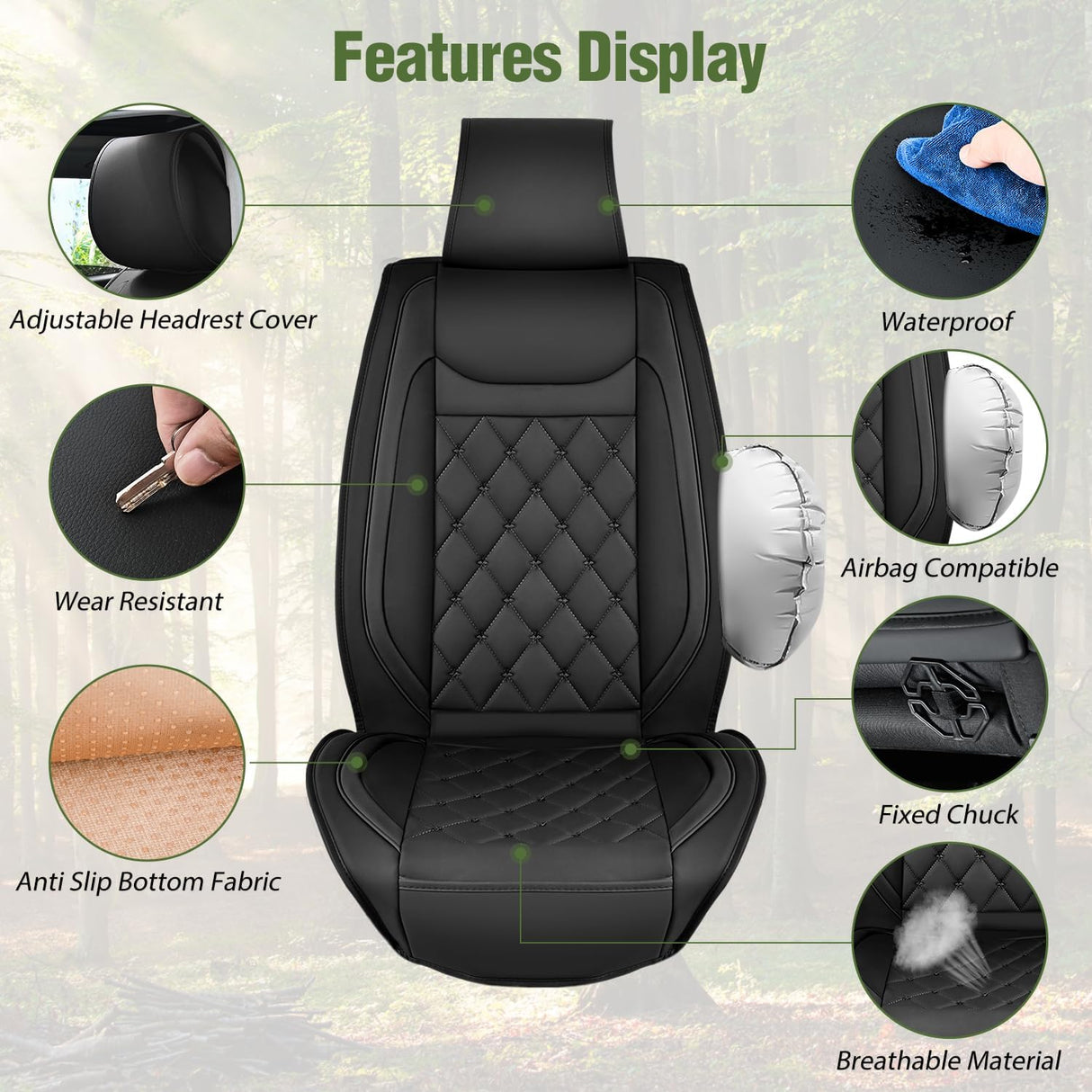 Kia Civic Corolla Hyundai Honda Camry CRV RAV4 Fusion Front Seat Covers Black Nilight