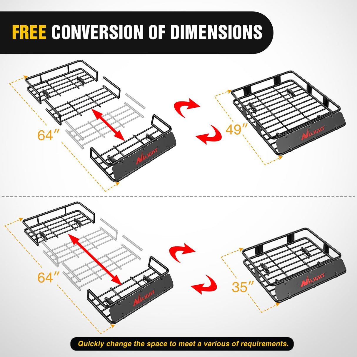 Universal Roof Rack Cargo Basket 64in x 39in x 6in Nilight