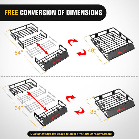 Universal Roof Rack Cargo Basket 64in x 39in x 6in Nilight