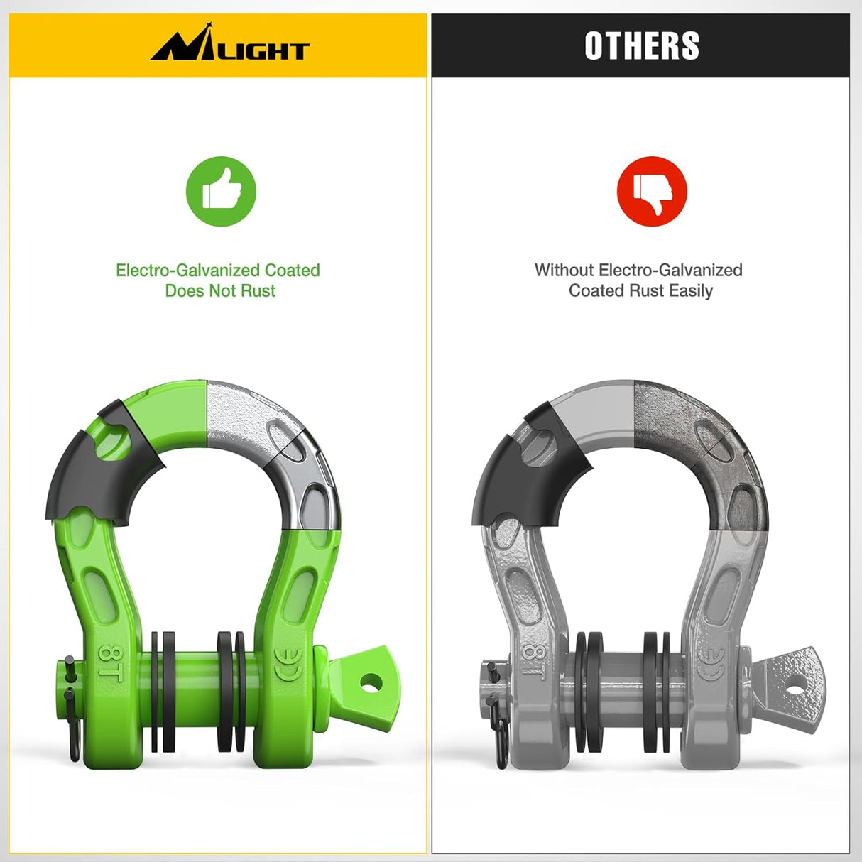 3/4 inch Mega D-Ring Shackle With 7/8 inch Screw Pin 68000LBS Green (Pair) Nilight