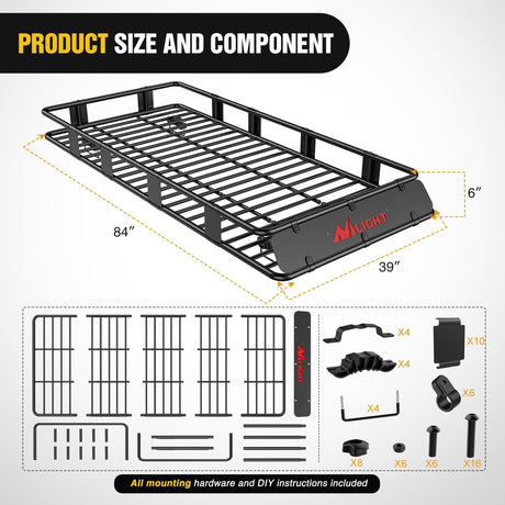 Universal Roof Rack Cargo Basket 84in x 39in x 6in Nilight