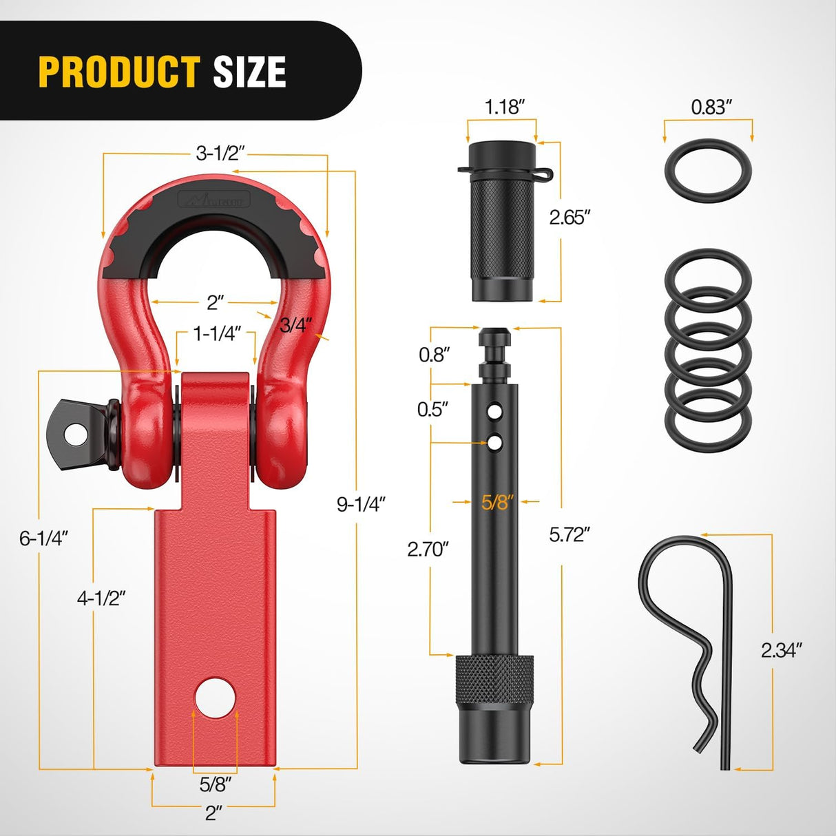 2 Inch Anti-Theft Shackle Hitch Receiver Set Red Nilight