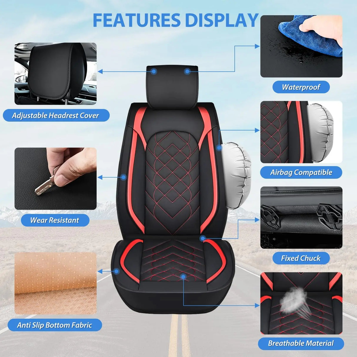 Vehicle Seat Belt Covers Car Seat Covers Custom Fit 2009-2024 F150 and 2017-2024 F250 F350 F450 Waterproof Wear-Resistant Leather Anti Slip Cushion Front Set (2PCS Front Seat Cover)