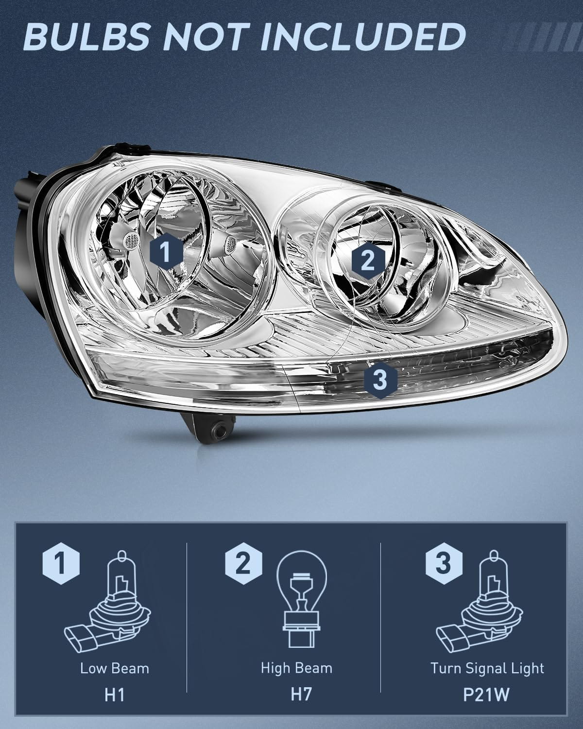 2005-2010 Volkswagen Jetta 2006-2009 VW Rabbit GTI Headlight Assembly Chrome Housing Clear Reflector Nilight