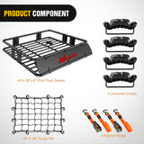 Universal Roof Rack Cargo Basket 43" x 39" x 6" With Cargo Net Ratchet Straps Luggage Holder Nilight