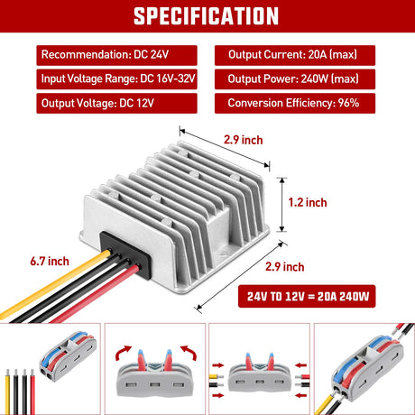 24V to 12V 20A 240W Voltage Converter Nilight