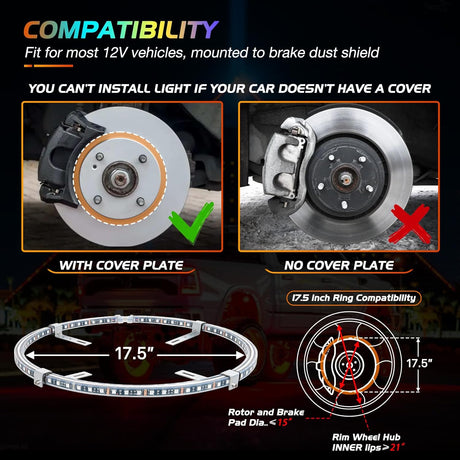 17.5 Inch LED Wheel Ring Lights Double Row RGB APP Remote Control 4Pcs Nilight