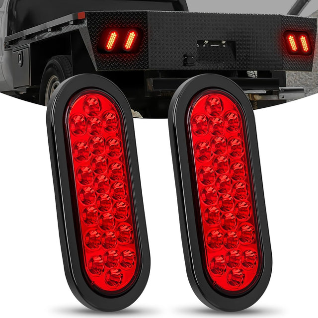 6 Inch Oval Red 24Leds Trailer Tail Lights (Pair) Nilight