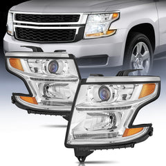 2015-2020 Chevy Tahoe Suburban Headlight Assembly Chrome Housing Amber Reflector Clear Lens