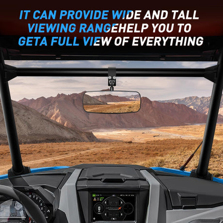 UTV Rear View Mirror 12in Wide Clear Convex Center Mirror with 3/4in 1.75in to 2in Clamps for Polaris RZR PRO XP R Pioneer 1000 Can Am Maverick X3 Kawasaki Nilight