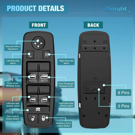 Rocker Switch Power Master Window Switch Compatible with 2011-2020 Chrysler300 2015-2017 Chrysler200 2011-2019 Dodge Charger 2016-2022 Ram 1500 2500 3500 4500 5500