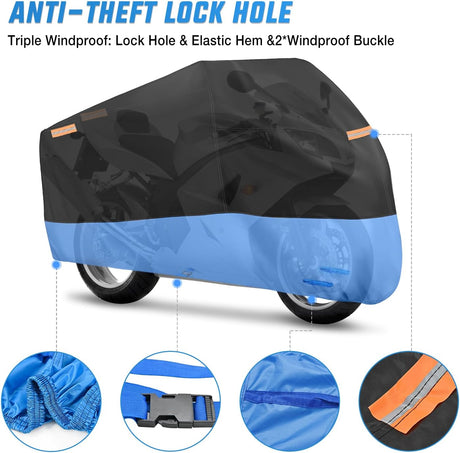 Motorcycle Cover with Lock-Hole Storage Bag & Protective Reflective Strip Fits up to 96 Inch Nilight