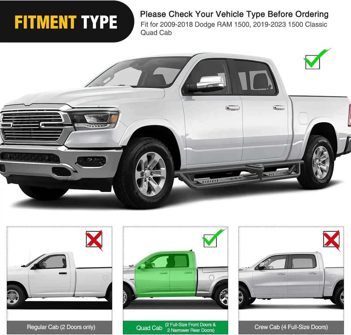 Running Board Running Boards for 2009-2018 Dodge RAM 1500 2019-2023 1500 Classic