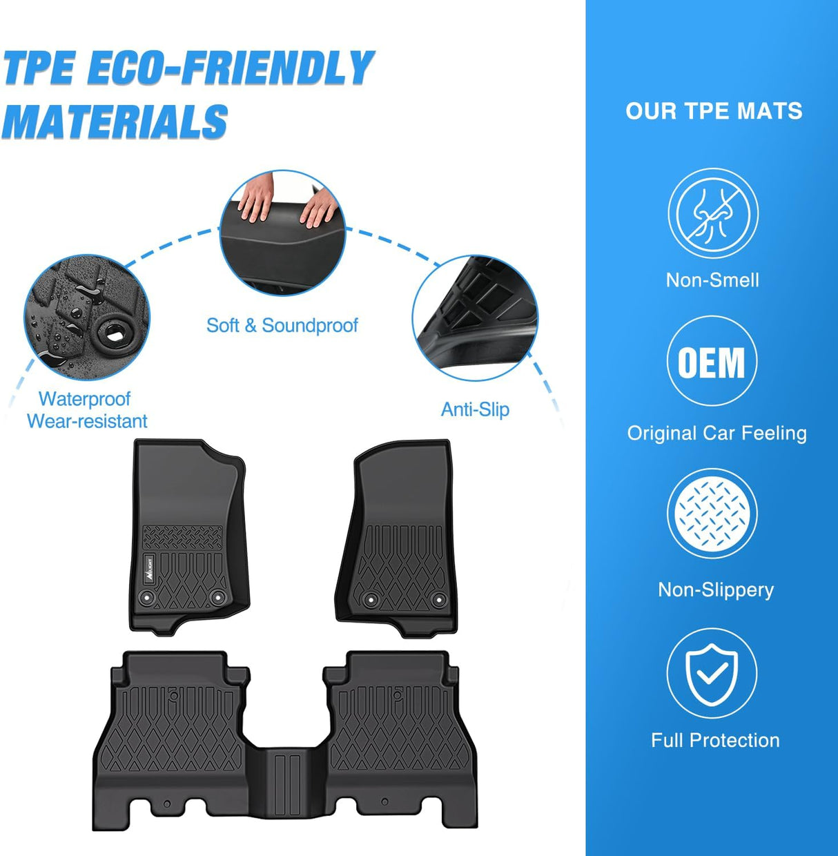 2018-2024 Jeep Wrangler JL Unlimited 4 Door (Not for JK or 4XE) TPE Floor Mats Nilight