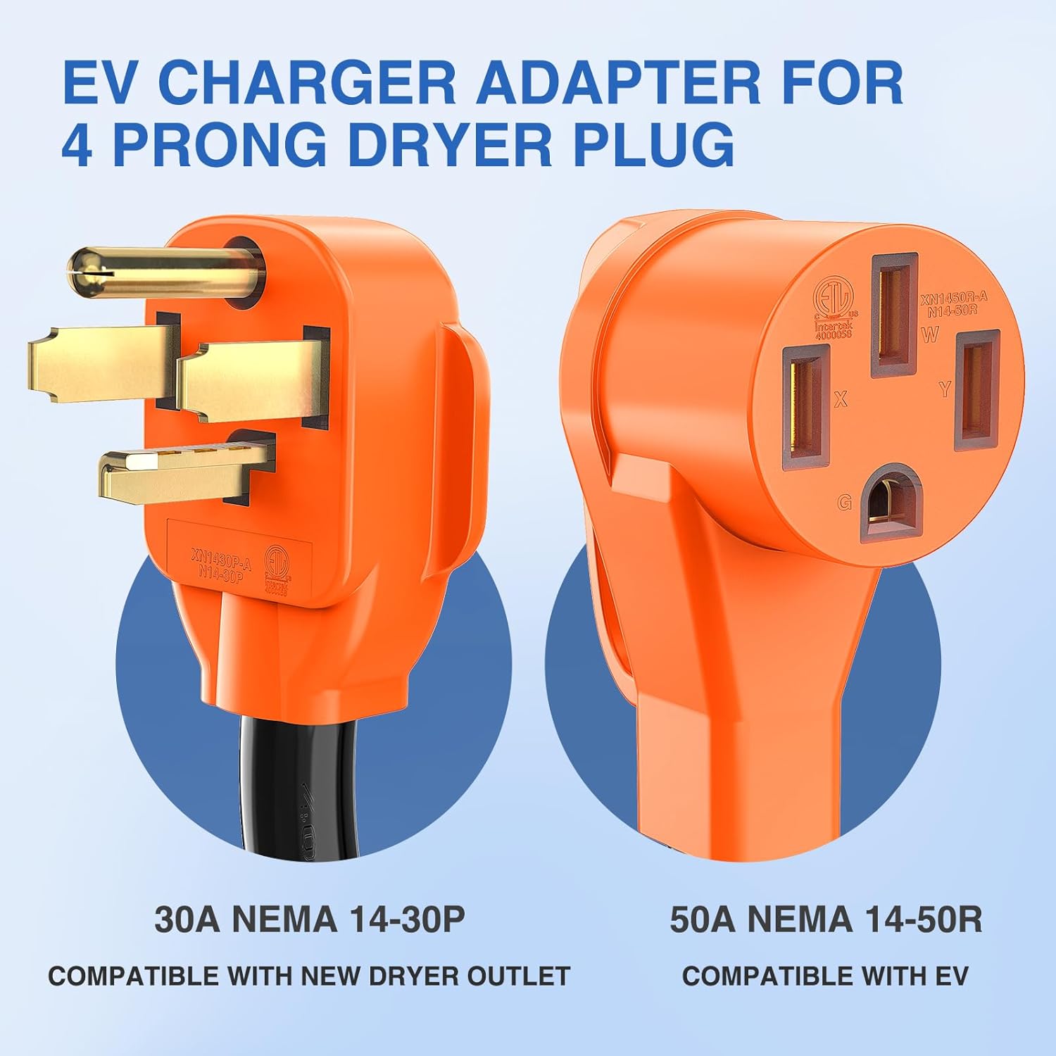 RV Parts EV Charger Adapter Cord 30 Amp to 50 Amp 4 Prong Pure Copper New Dryer Outlet to EV Plug Conversion Heavy Duty 10 Gauge Wire 14-30P to 14-50R 30M/50F for Level 2 EV Charging