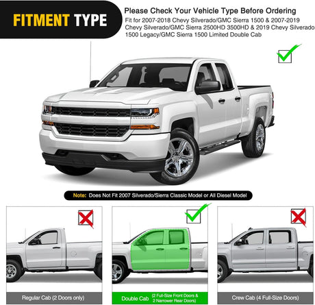 2007-2018 Chevy Silverado/GMC Sierra 1500 Double Extended Cab 2007-2019 Chevy Silverado/GMC Sierra 2500HD 3500HD 6 Inch Aluminum Side Step Nerf Bars Running Boards Nilight